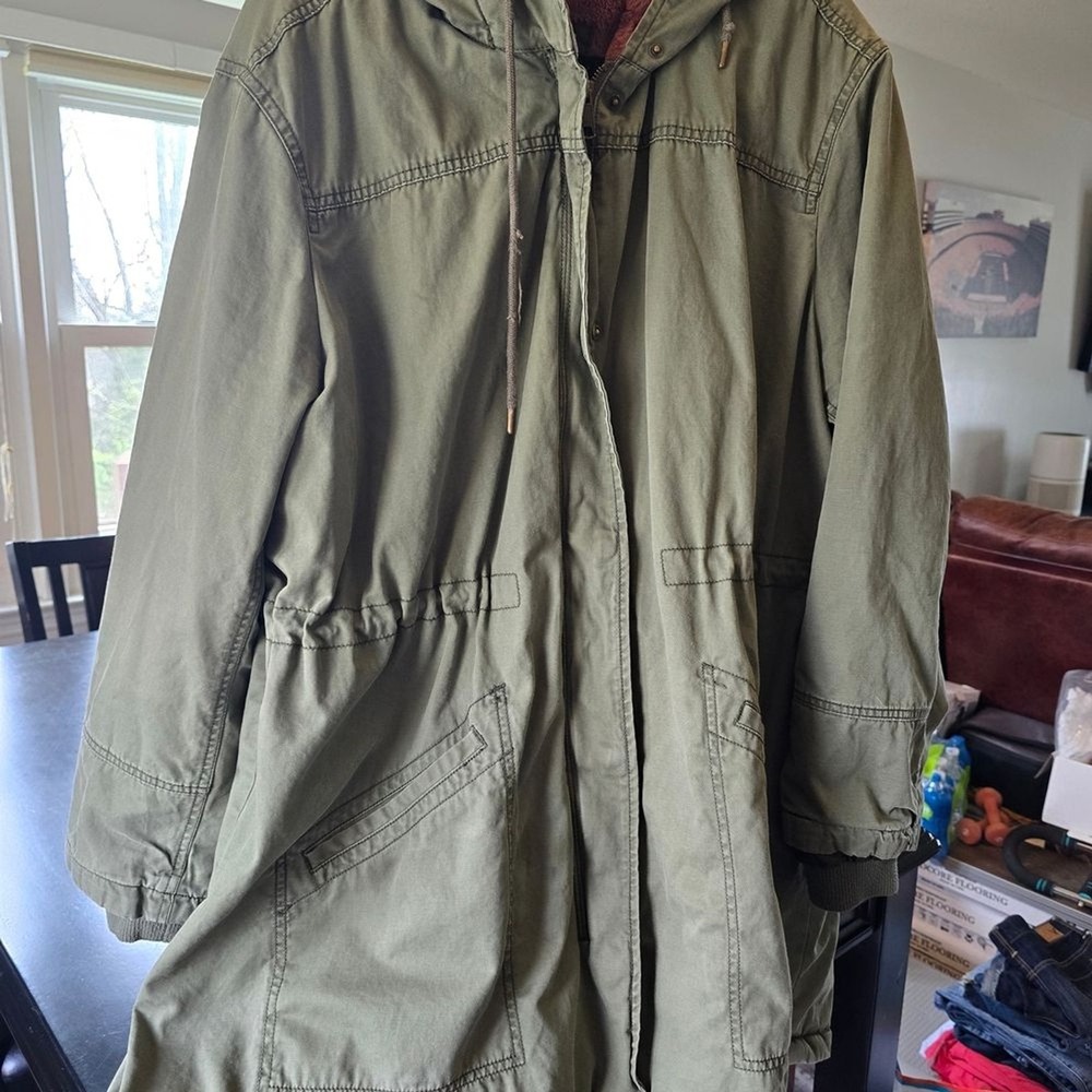 Old Navy Green‎ Hooded Parka Jacket XXL Womans Casual Drawstring Button Zipper